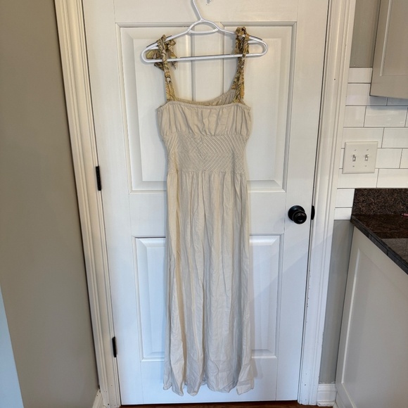 Free People Santorini Ecru Linen Maxi Dress with Ribbon Tie Straps 45097 - Picture 10 of 13